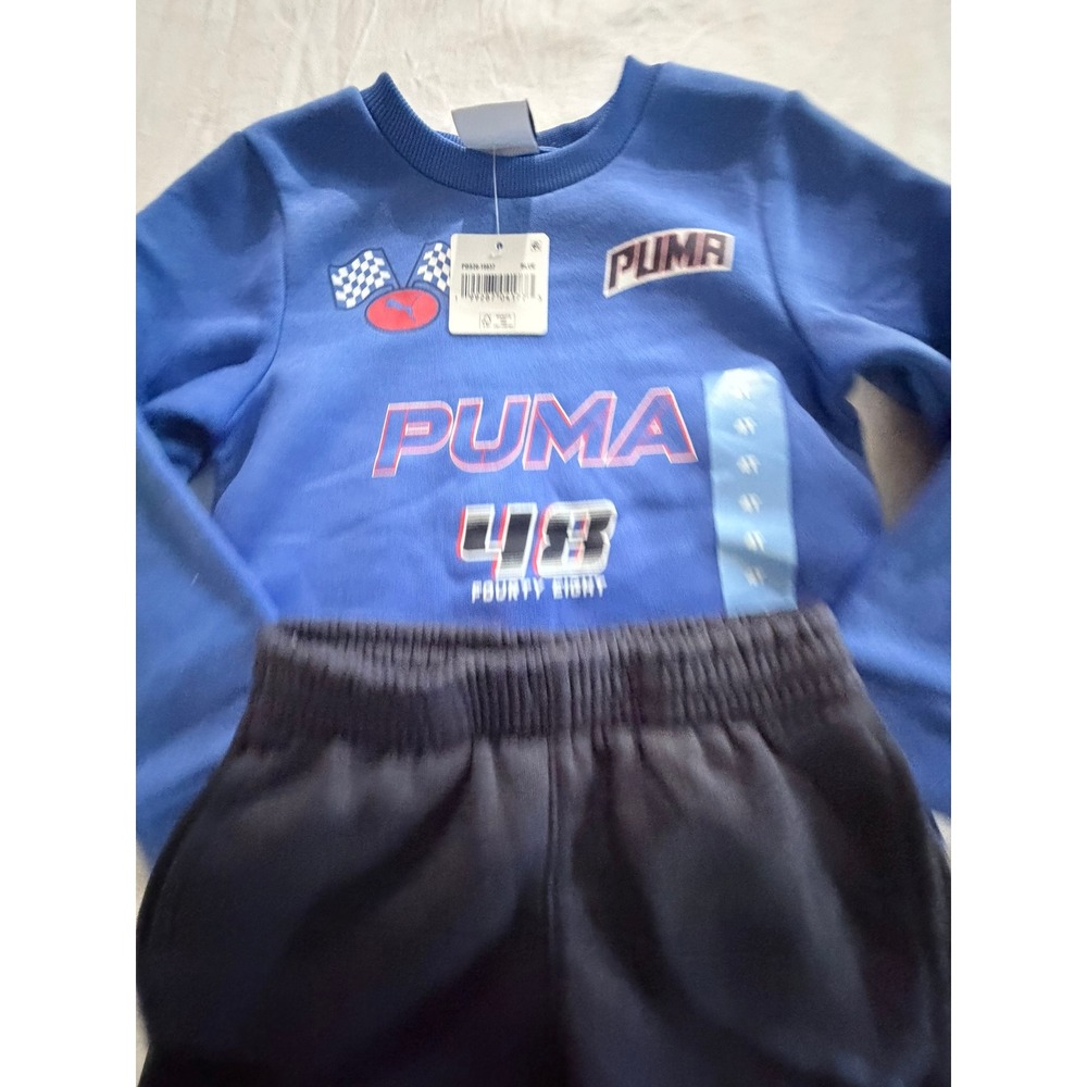 Puma Boys Blue Racing Fleece Sweatshirt and Navy Jogger Pants Set 4T NWT